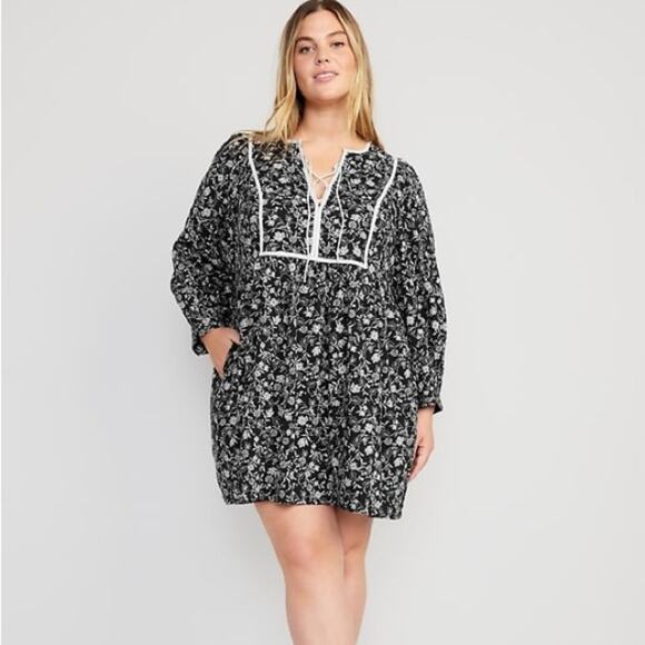 Old Navy Long-Sleeve Boho Mini Dress Size Medium - Picture 2 of 7